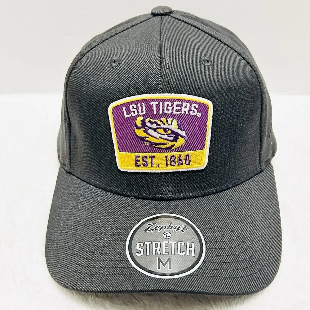 Zephyr LSU Tigers Logo Patch Hat‎ Cap Stretch Flex Medium Charcoal NCAA College